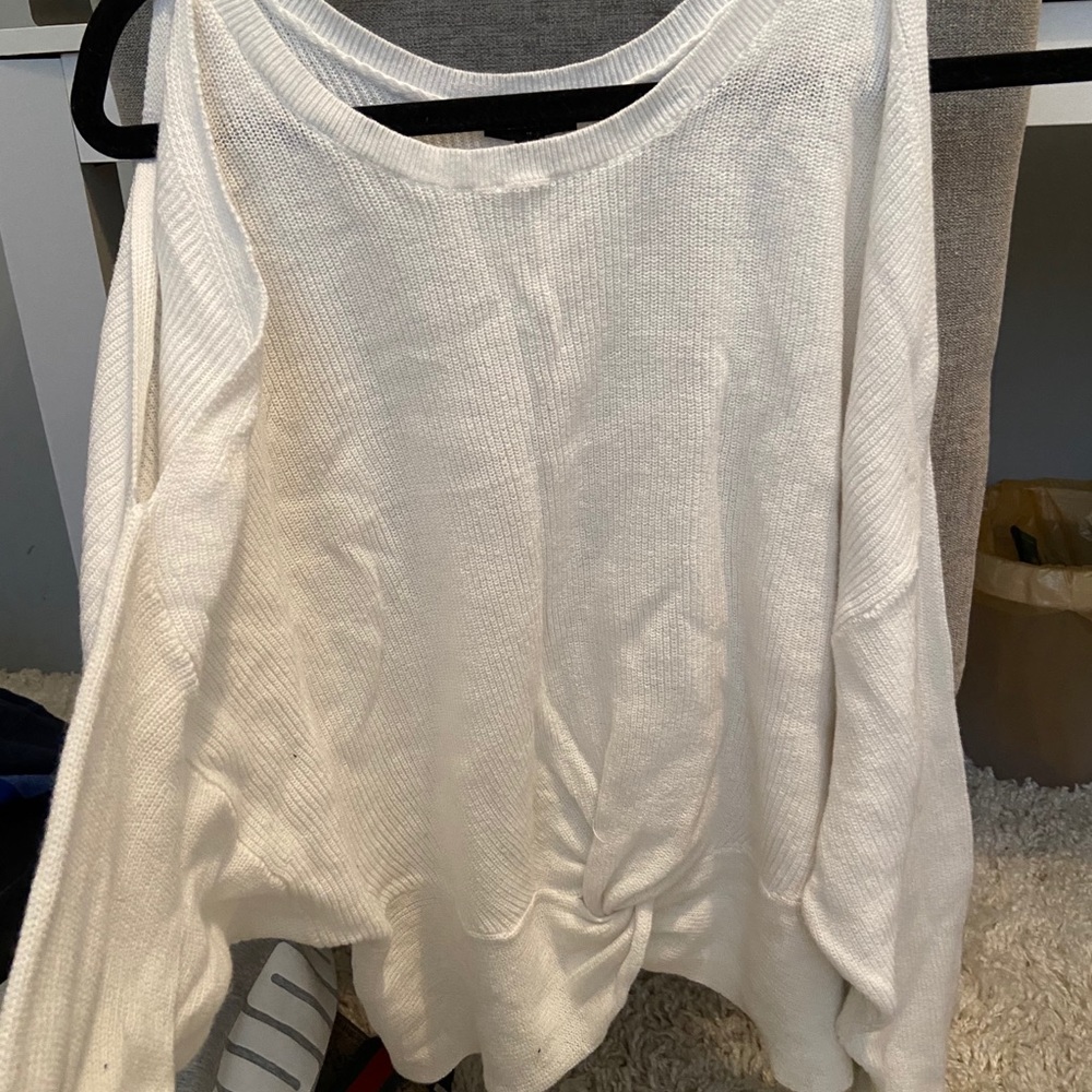 Off shoulder cut white sweater